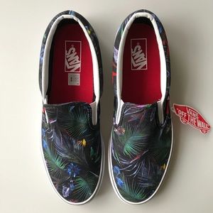 Vans Classic Slip On Black Tropical Floral Shoes